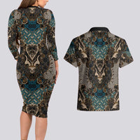Madiba Nelson Mandela Couples Matching Long Sleeve Bodycon Dress and Hawaiian Shirt Indonesia Batik Black - Wonder Print Shop