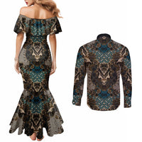 Madiba Nelson Mandela Couples Matching Mermaid Dress and Long Sleeve Button Shirt Indonesia Batik Black - Wonder Print Shop
