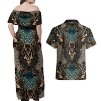 Madiba Nelson Mandela Couples Matching Off Shoulder Maxi Dress and Hawaiian Shirt Indonesia Batik Black - Wonder Print Shop