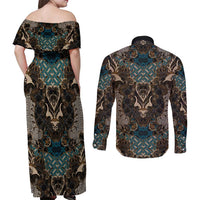 Madiba Nelson Mandela Couples Matching Off Shoulder Maxi Dress and Long Sleeve Button Shirt Indonesia Batik Black - Wonder Print Shop