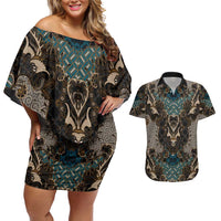 Madiba Nelson Mandela Couples Matching Off Shoulder Short Dress and Hawaiian Shirt Indonesia Batik Black - Wonder Print Shop