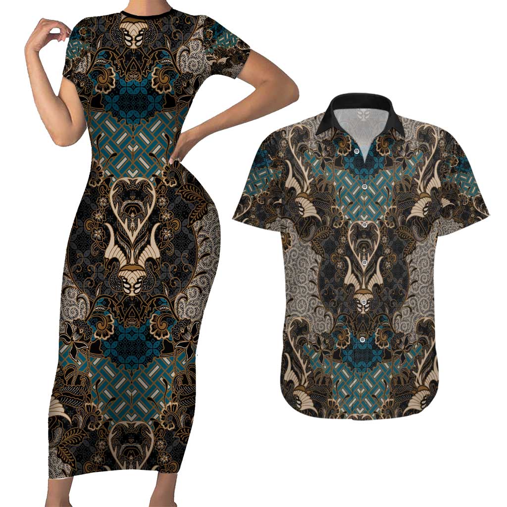 Madiba Nelson Mandela Couples Matching Short Sleeve Bodycon Dress and Hawaiian Shirt Indonesia Batik Black - Wonder Print Shop