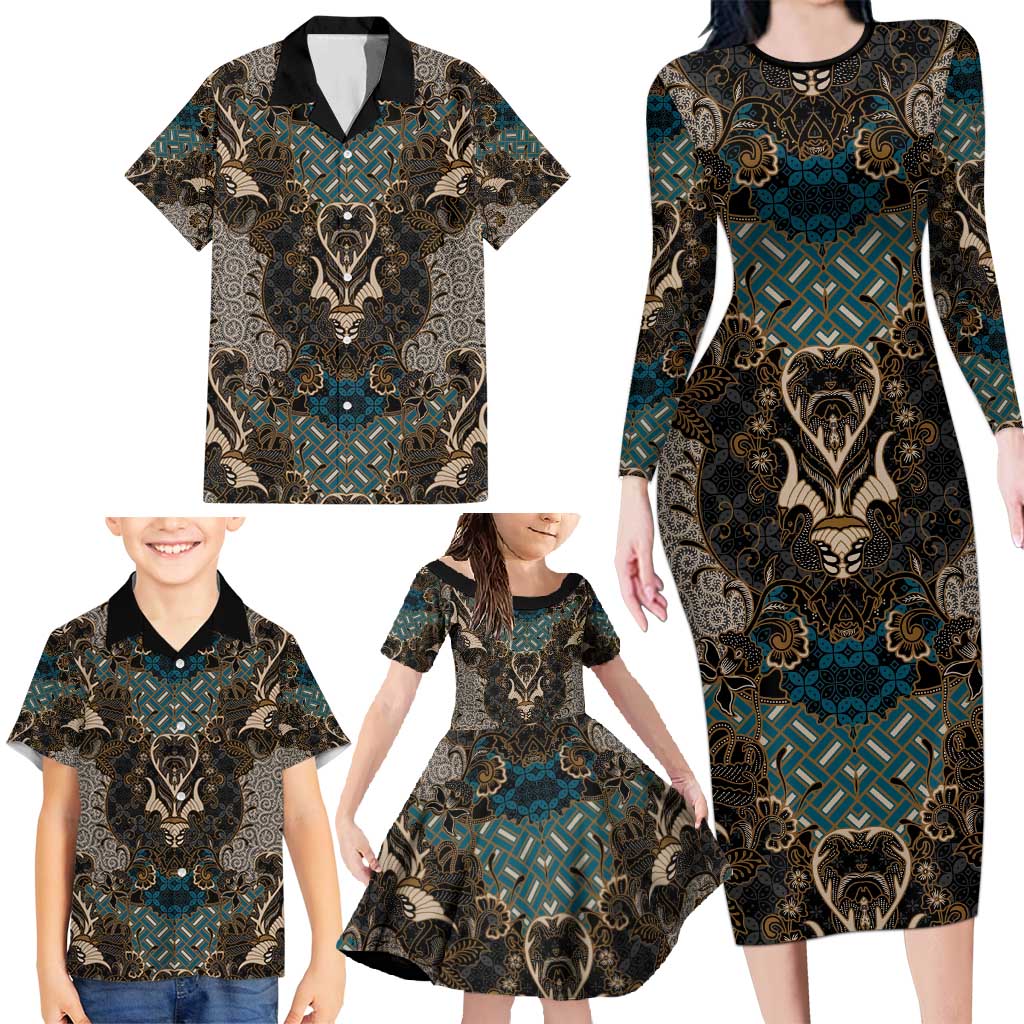 Madiba Nelson Mandela Family Matching Long Sleeve Bodycon Dress and Hawaiian Shirt Indonesia Batik Black - Wonder Print Shop