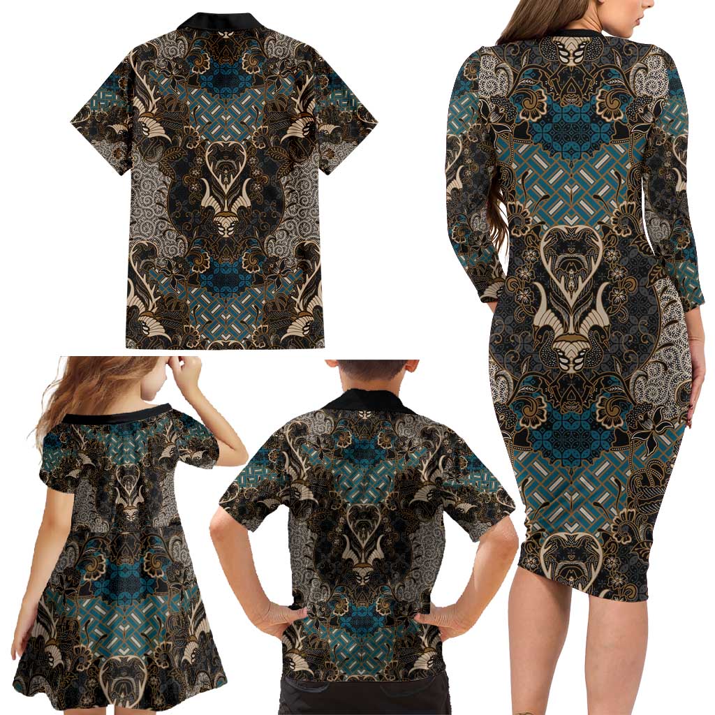 Madiba Nelson Mandela Family Matching Long Sleeve Bodycon Dress and Hawaiian Shirt Indonesia Batik Black - Wonder Print Shop