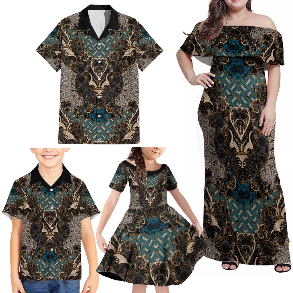 Madiba Nelson Mandela Family Matching Off Shoulder Maxi Dress and Hawaiian Shirt Indonesia Batik Black - Wonder Print Shop