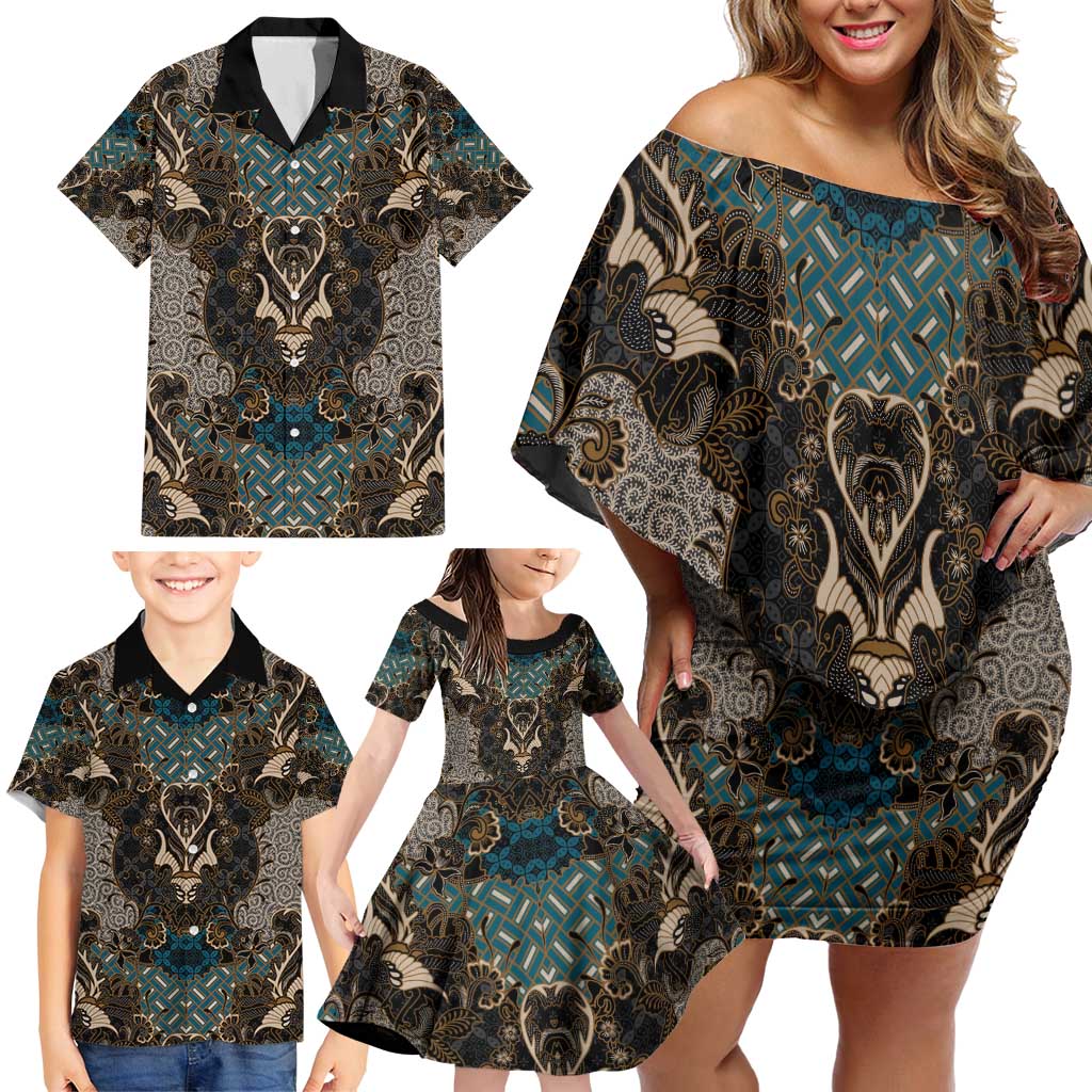 Madiba Nelson Mandela Family Matching Off Shoulder Short Dress and Hawaiian Shirt Indonesia Batik Black - Wonder Print Shop