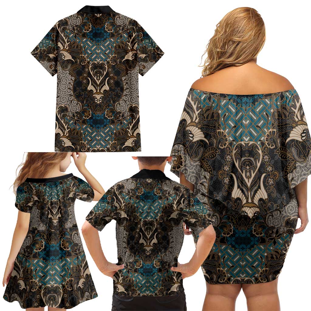 Madiba Nelson Mandela Family Matching Off Shoulder Short Dress and Hawaiian Shirt Indonesia Batik Black - Wonder Print Shop