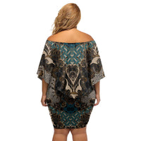 Madiba Nelson Mandela Family Matching Off Shoulder Short Dress and Hawaiian Shirt Indonesia Batik Black - Wonder Print Shop