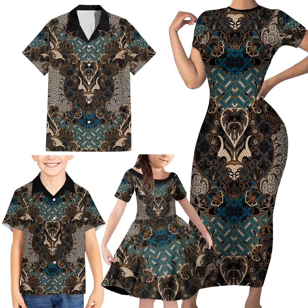 Madiba Nelson Mandela Family Matching Short Sleeve Bodycon Dress and Hawaiian Shirt Indonesia Batik Black - Wonder Print Shop