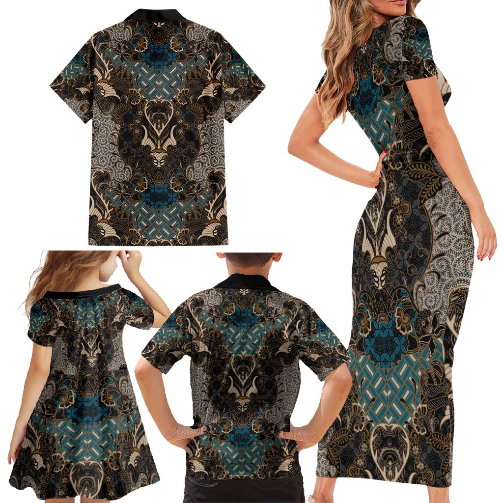 Madiba Nelson Mandela Family Matching Short Sleeve Bodycon Dress and Hawaiian Shirt Indonesia Batik Black - Wonder Print Shop