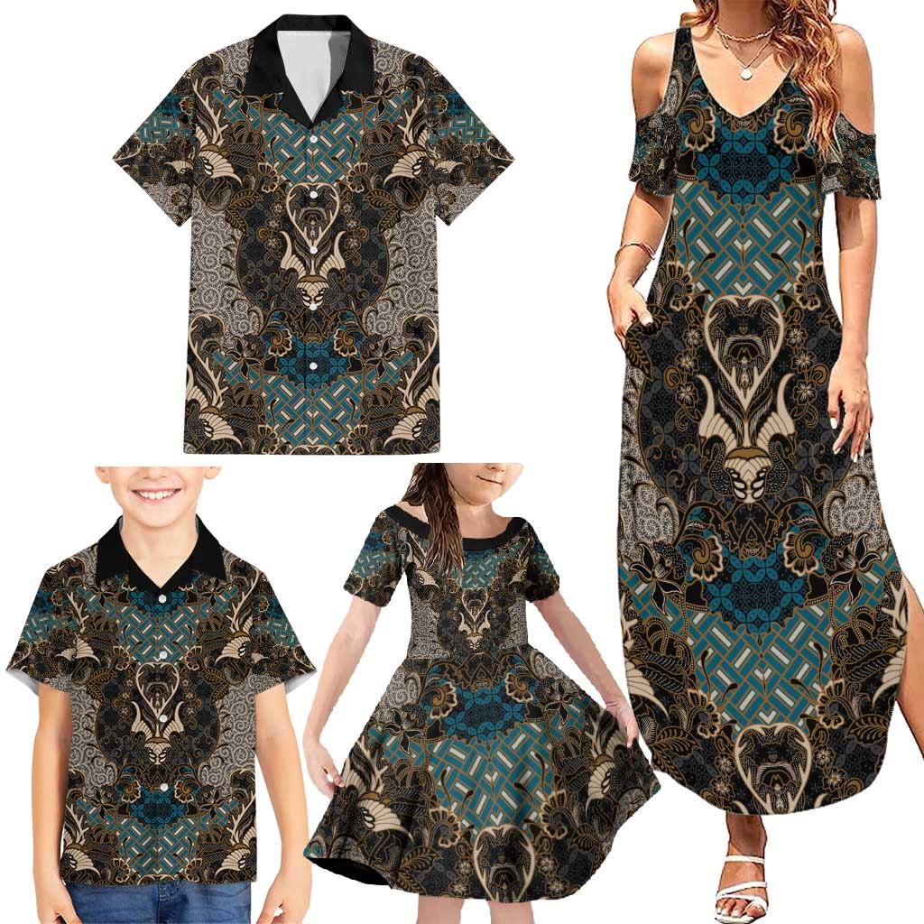 Madiba Nelson Mandela Family Matching Summer Maxi Dress and Hawaiian Shirt Indonesia Batik Black - Wonder Print Shop