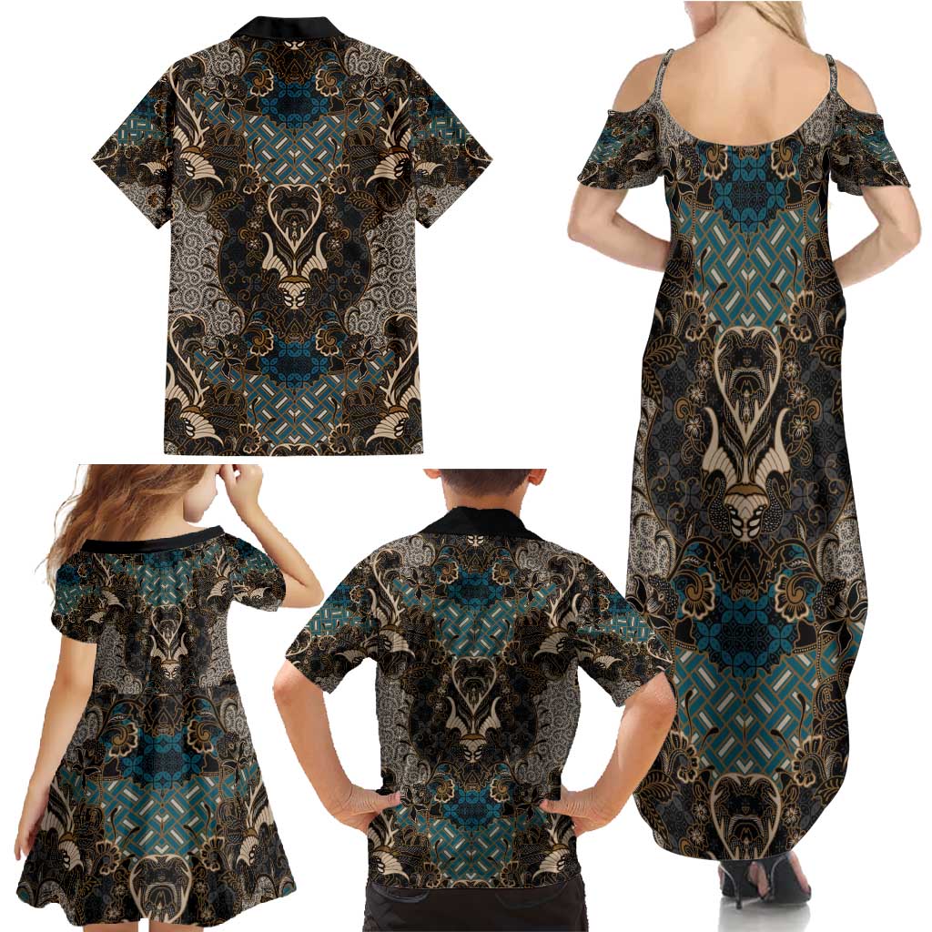 Madiba Nelson Mandela Family Matching Summer Maxi Dress and Hawaiian Shirt Indonesia Batik Black - Wonder Print Shop