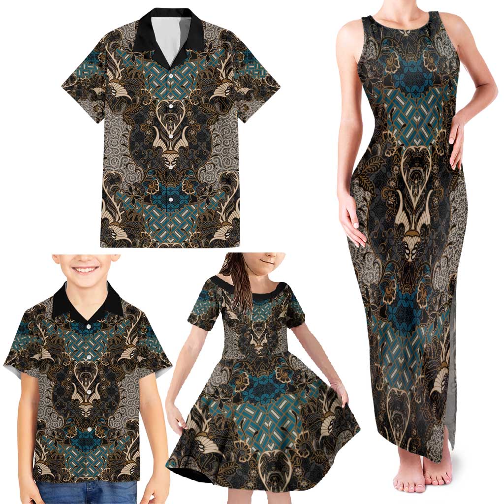 Madiba Nelson Mandela Family Matching Tank Maxi Dress and Hawaiian Shirt Indonesia Batik Black - Wonder Print Shop
