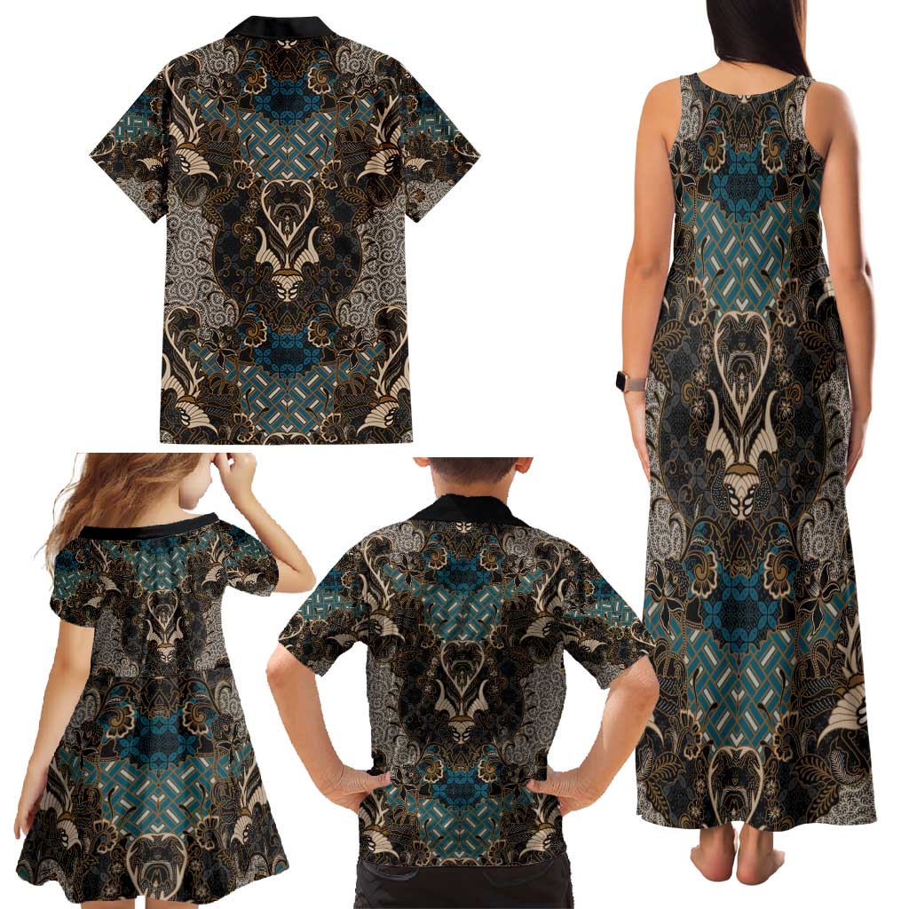 Madiba Nelson Mandela Family Matching Tank Maxi Dress and Hawaiian Shirt Indonesia Batik Black - Wonder Print Shop
