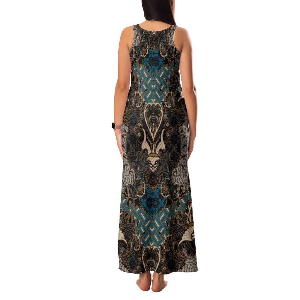 Madiba Nelson Mandela Family Matching Tank Maxi Dress and Hawaiian Shirt Indonesia Batik Black - Wonder Print Shop