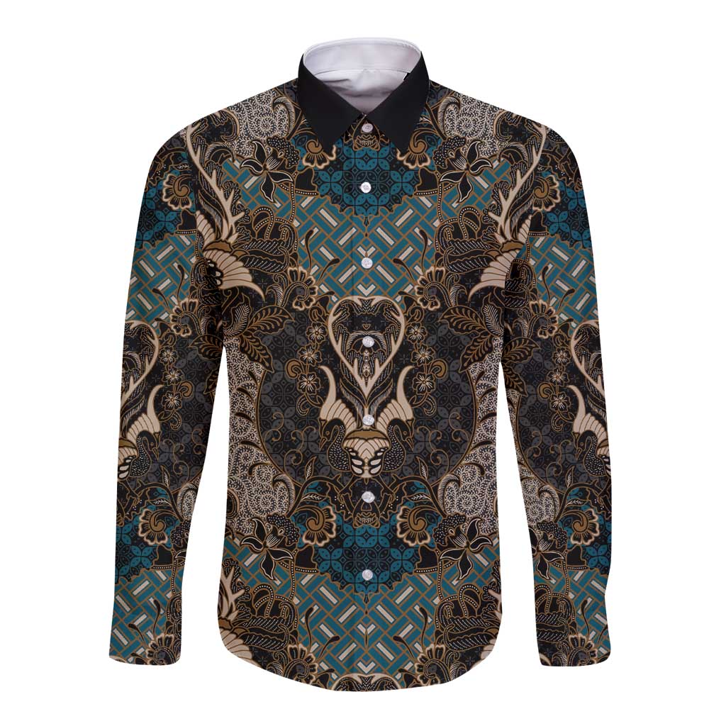 Madiba Nelson Mandela Long Sleeve Button Shirt Indonesia Batik Black - Wonder Print Shop