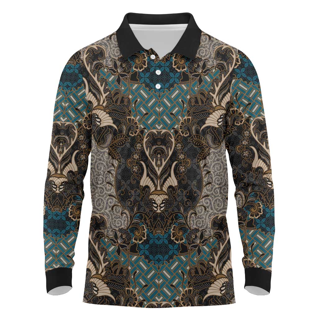 Madiba Nelson Mandela Long Sleeve Polo Shirt Indonesia Batik Black - Wonder Print Shop