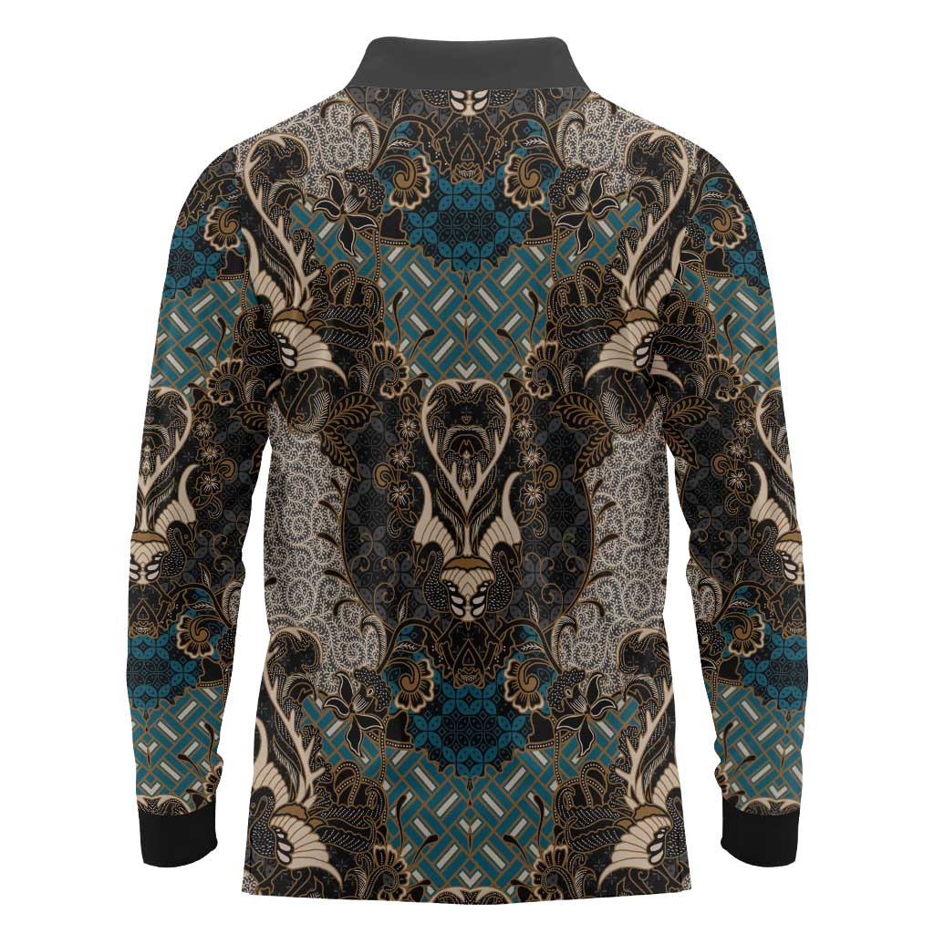 Madiba Nelson Mandela Long Sleeve Polo Shirt Indonesia Batik Black - Wonder Print Shop