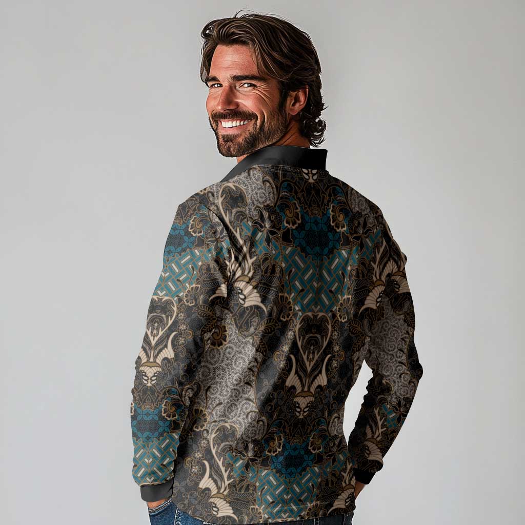 Madiba Nelson Mandela Long Sleeve Polo Shirt Indonesia Batik Black - Wonder Print Shop