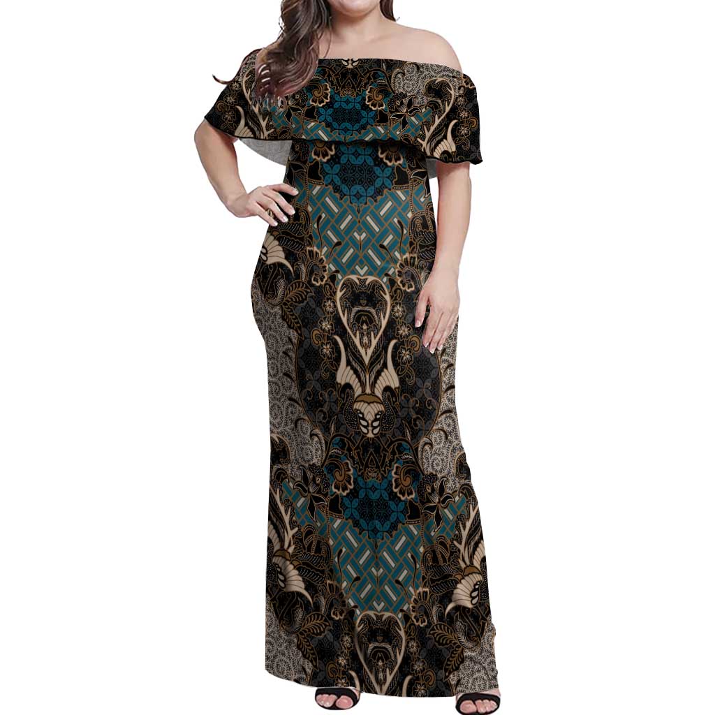 Madiba Nelson Mandela Off Shoulder Maxi Dress Indonesia Batik Black - Wonder Print Shop