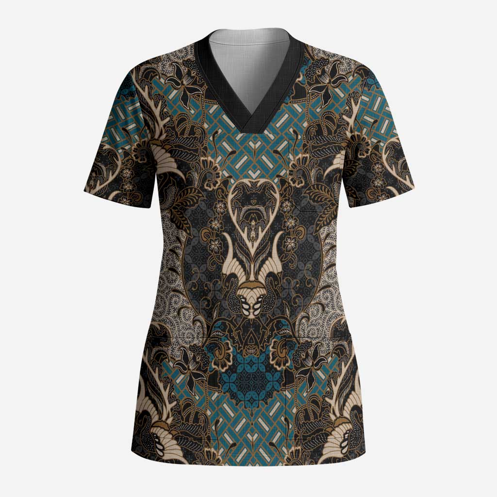 Madiba Nelson Mandela Scrub Top Indonesia Batik Black - Wonder Print Shop