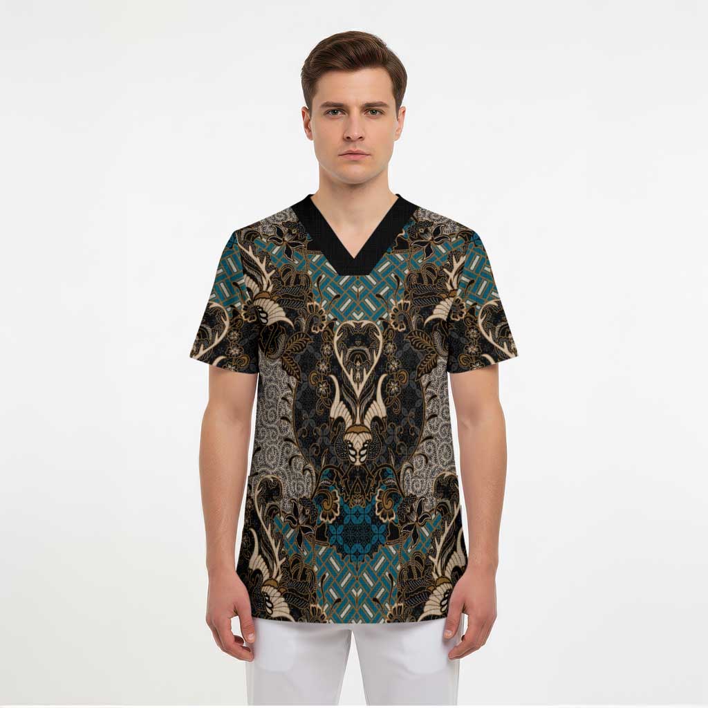 Madiba Nelson Mandela Scrub Top Indonesia Batik Black - Wonder Print Shop