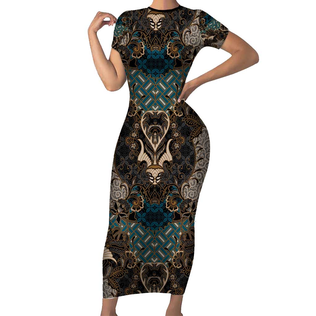 Madiba Nelson Mandela Short Sleeve Bodycon Dress Indonesia Batik Black - Wonder Print Shop