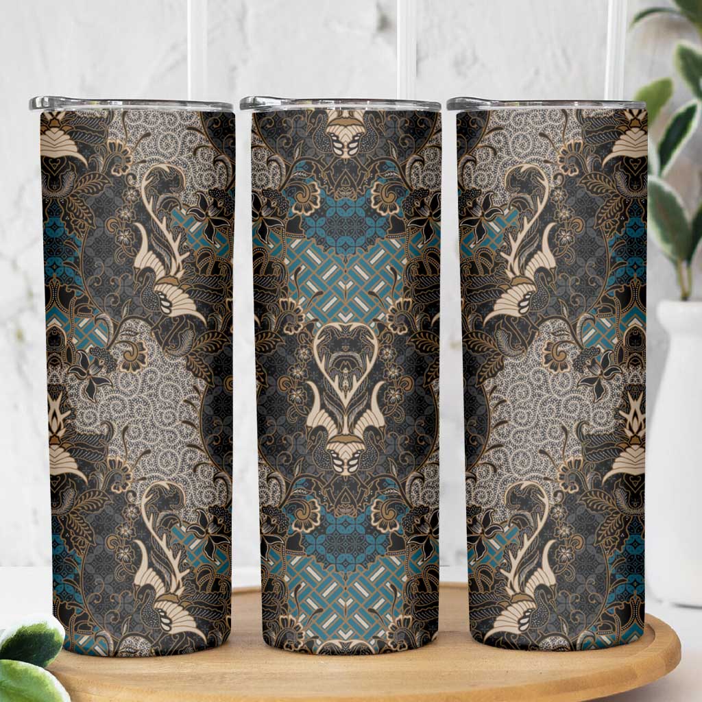 Madiba Nelson Mandela Skinny Tumbler Indonesia Batik Black - Wonder Print Shop