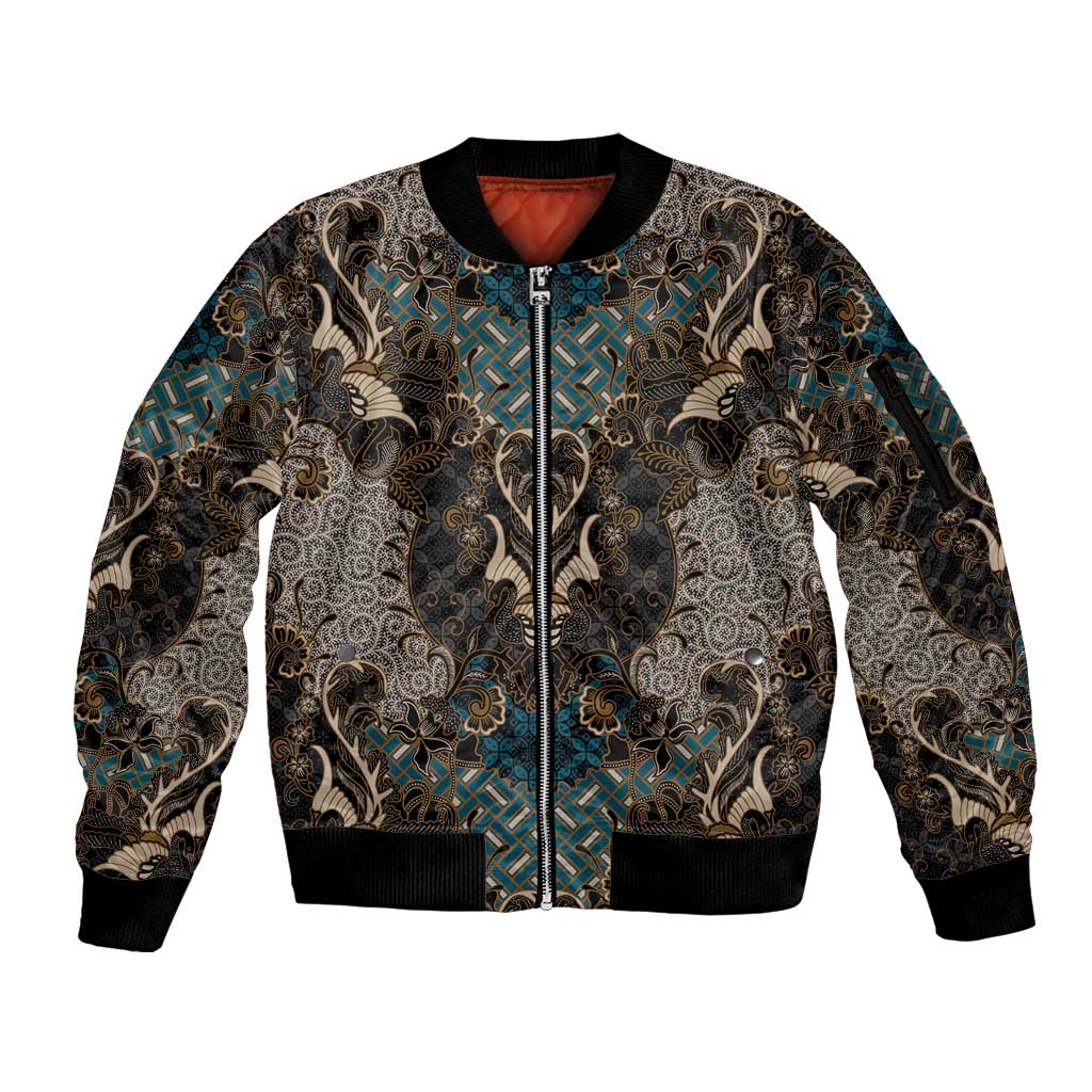 Madiba Nelson Mandela Sleeve Zip Bomber Jacket Indonesia Batik Black - Wonder Print Shop