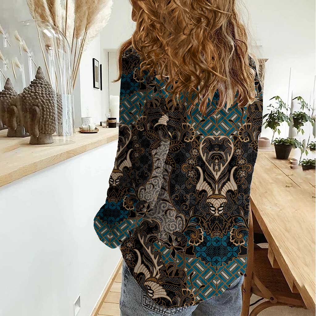 Madiba Nelson Mandela Women Casual Shirt Indonesia Batik Black - Wonder Print Shop