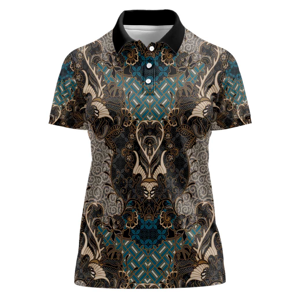 Madiba Nelson Mandela Women Polo Shirt Indonesia Batik Black - Wonder Print Shop