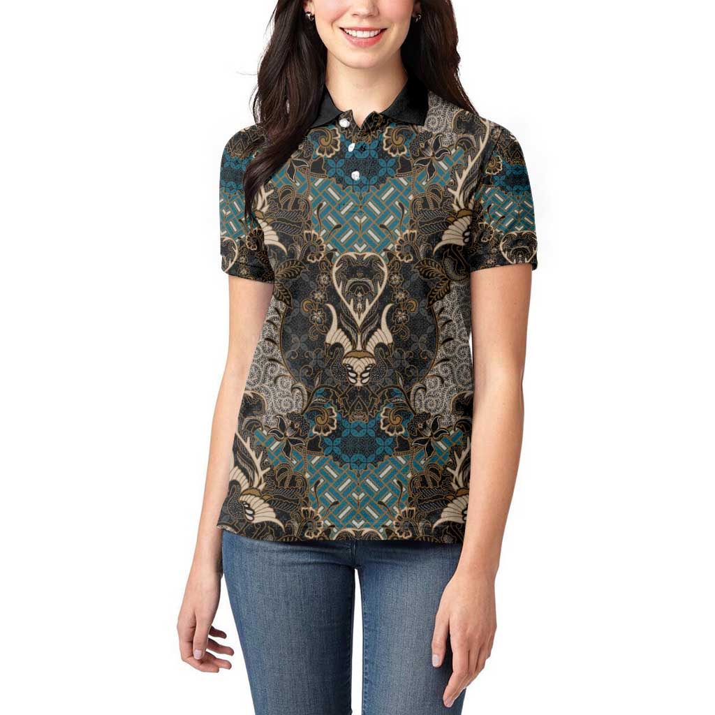 Madiba Nelson Mandela Women Polo Shirt Indonesia Batik Black - Wonder Print Shop