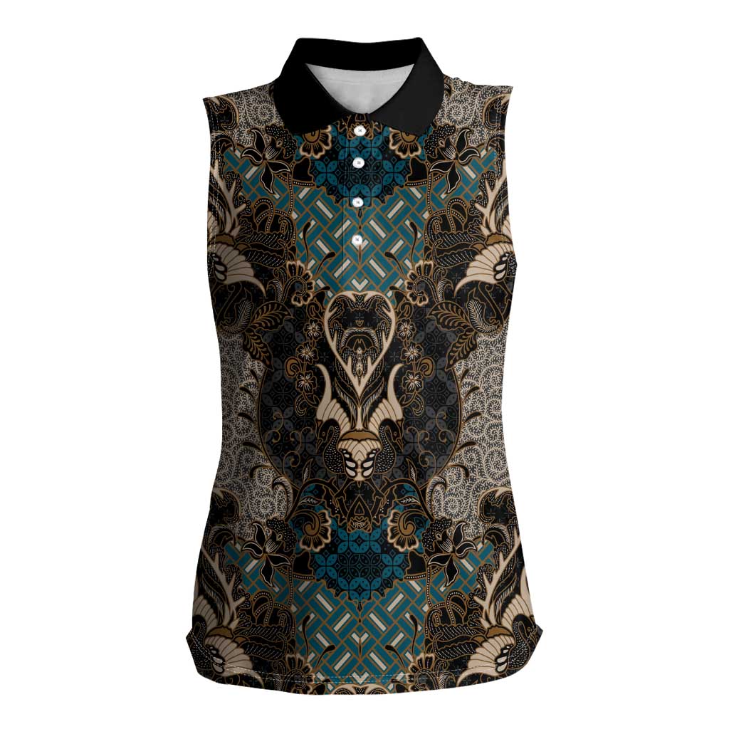 Madiba Nelson Mandela Women Sleeveless Polo Shirt Indonesia Batik Black - Wonder Print Shop