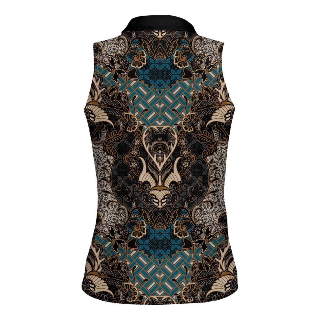 Madiba Nelson Mandela Women Sleeveless Polo Shirt Indonesia Batik Black - Wonder Print Shop