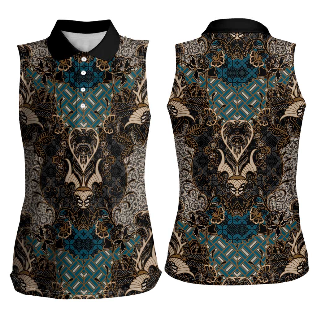 Madiba Nelson Mandela Women Sleeveless Polo Shirt Indonesia Batik Black - Wonder Print Shop