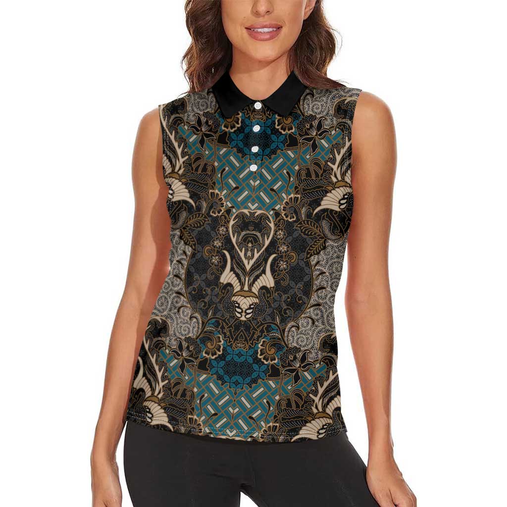 Madiba Nelson Mandela Women Sleeveless Polo Shirt Indonesia Batik Black - Wonder Print Shop
