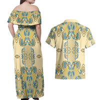 Madiba Nelson Mandela Couples Matching Off Shoulder Maxi Dress and Hawaiian Shirt Indonesia Batik Yellow Bule - Wonder Print Shop