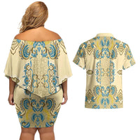 Madiba Nelson Mandela Couples Matching Off Shoulder Short Dress and Hawaiian Shirt Indonesia Batik Yellow Bule - Wonder Print Shop