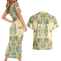 Madiba Nelson Mandela Couples Matching Short Sleeve Bodycon Dress and Hawaiian Shirt Indonesia Batik Yellow Bule - Wonder Print Shop
