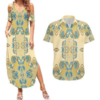 Madiba Nelson Mandela Couples Matching Summer Maxi Dress and Hawaiian Shirt Indonesia Batik Yellow Bule - Wonder Print Shop