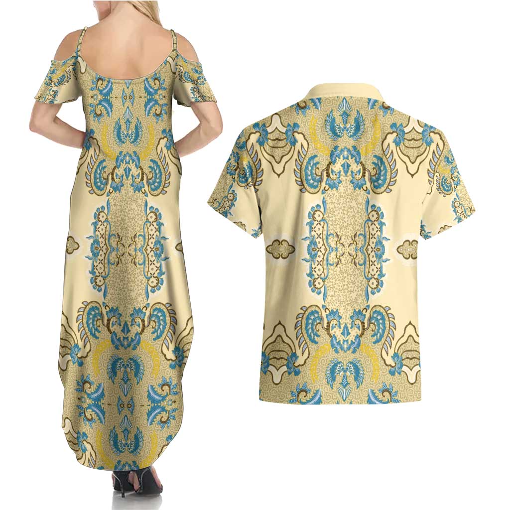 Madiba Nelson Mandela Couples Matching Summer Maxi Dress and Hawaiian Shirt Indonesia Batik Yellow Bule - Wonder Print Shop