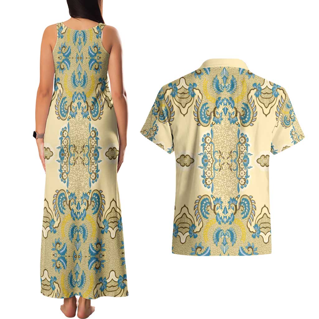 Madiba Nelson Mandela Couples Matching Tank Maxi Dress and Hawaiian Shirt Indonesia Batik Yellow Bule - Wonder Print Shop