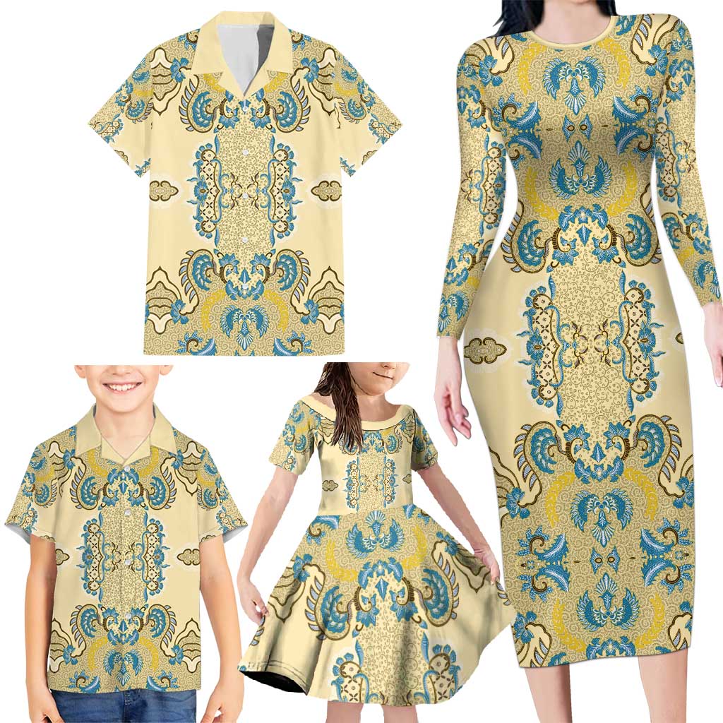 Madiba Nelson Mandela Family Matching Long Sleeve Bodycon Dress and Hawaiian Shirt Indonesia Batik Yellow Bule - Wonder Print Shop