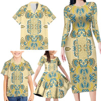 Madiba Nelson Mandela Family Matching Long Sleeve Bodycon Dress and Hawaiian Shirt Indonesia Batik Yellow Bule - Wonder Print Shop