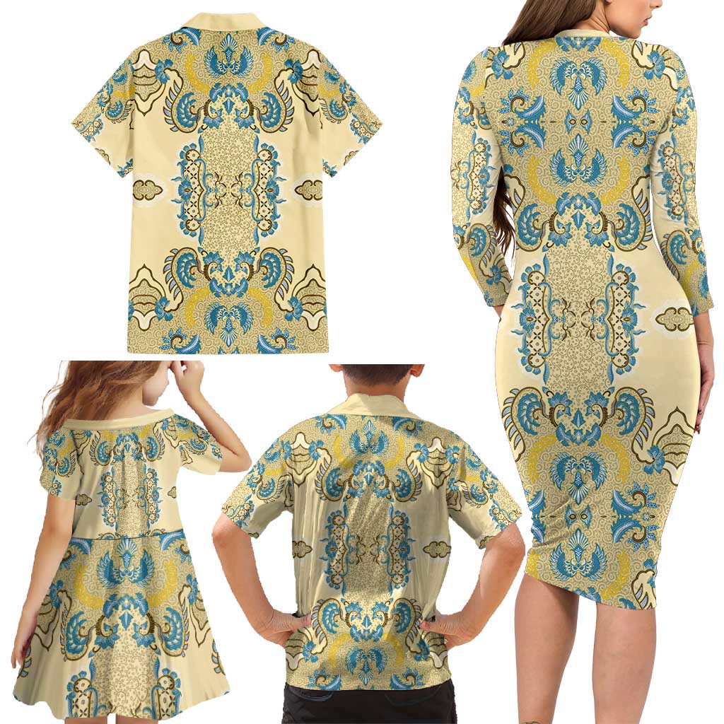 Madiba Nelson Mandela Family Matching Long Sleeve Bodycon Dress and Hawaiian Shirt Indonesia Batik Yellow Bule - Wonder Print Shop