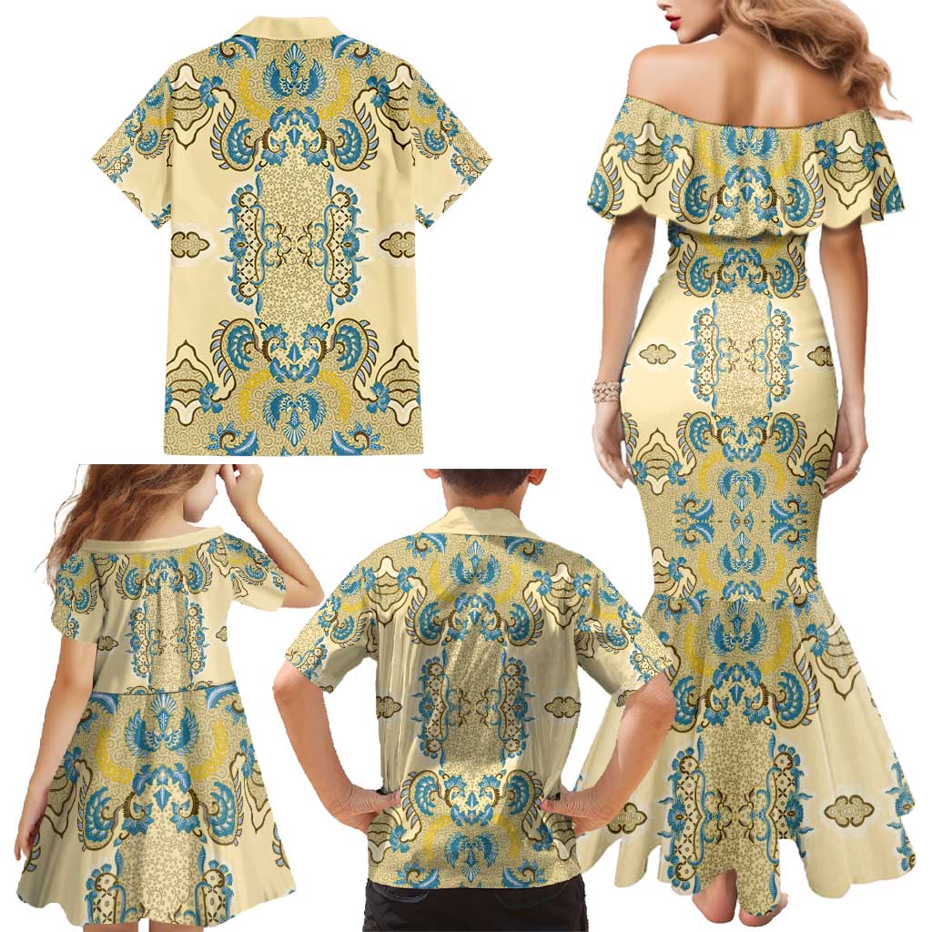 Madiba Nelson Mandela Family Matching Mermaid Dress and Hawaiian Shirt Indonesia Batik Yellow Bule - Wonder Print Shop