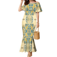 Madiba Nelson Mandela Family Matching Mermaid Dress and Hawaiian Shirt Indonesia Batik Yellow Bule - Wonder Print Shop