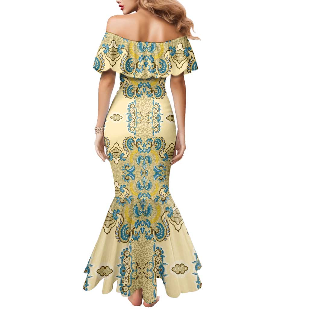 Madiba Nelson Mandela Family Matching Mermaid Dress and Hawaiian Shirt Indonesia Batik Yellow Bule - Wonder Print Shop