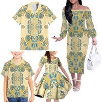 Madiba Nelson Mandela Family Matching Off The Shoulder Long Sleeve Dress and Hawaiian Shirt Indonesia Batik Yellow Bule - Wonder Print Shop