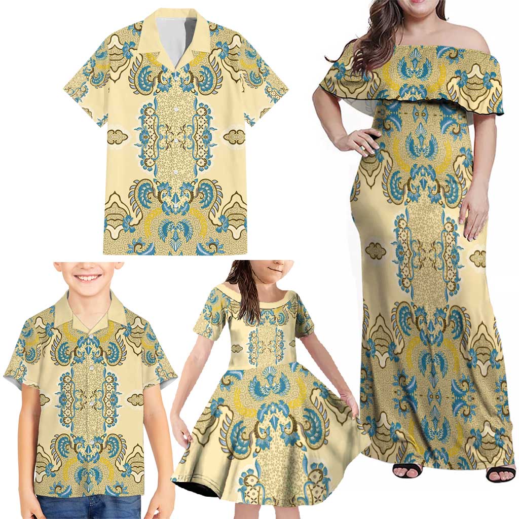 Madiba Nelson Mandela Family Matching Off Shoulder Maxi Dress and Hawaiian Shirt Indonesia Batik Yellow Bule - Wonder Print Shop